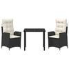 vidaXL Garten Essgruppe mit Kissen 3 pcs Schwarz Poly-Rattan