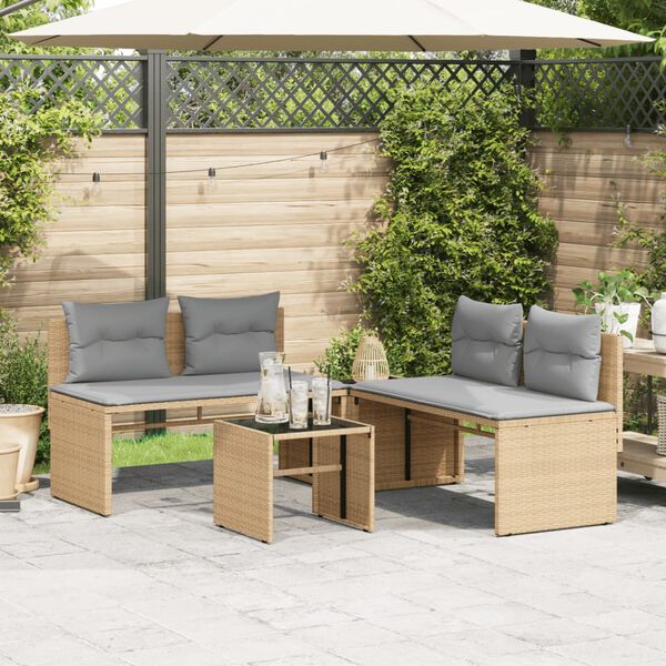 vidaXL 4-tlg. Garten-Sofagarnitur mit Kissen Beige Poly Rattan