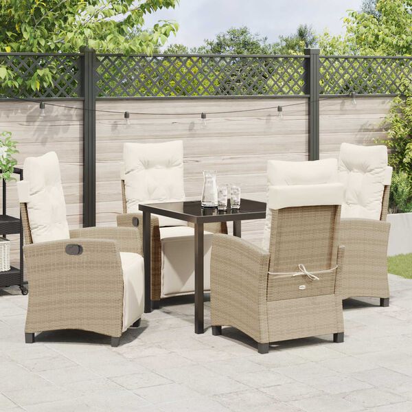 vidaXL Garten Essgruppe mit Kissen 5 pcs Beige Poly-Rattan