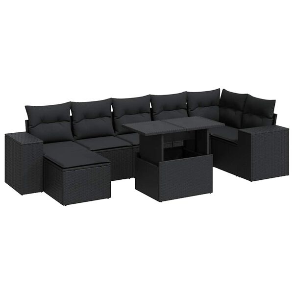 vidaXL 8-tlg. Garten-Sofagarnitur mit Kissen Schwarz Poly Rattan