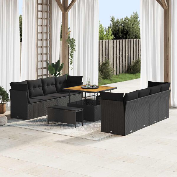vidaXL Gartensofa-set mit Kissen 11 pcs Schwarz Poly-Rattan