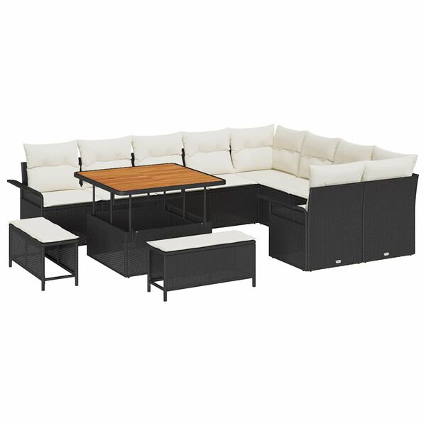 vidaXL Gartensofa-set mit Kissen 12 pcs Schwarz Poly-Rattan