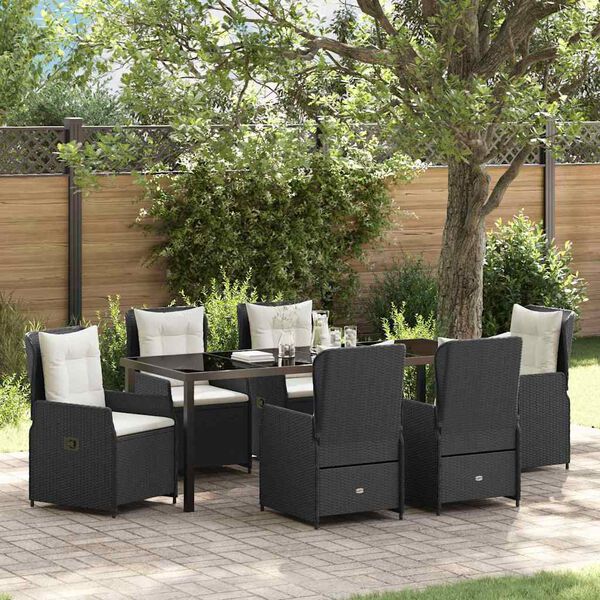 vidaXL Garten Essgruppe 7 pcs Schwarz Poly-Rattan