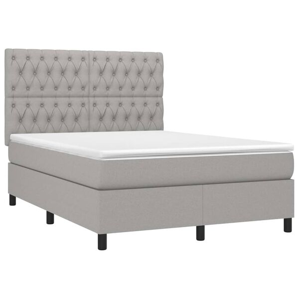 vidaXL Boxspringbett mit Matratze & LED Hellgrau 140x190 cm Stoff