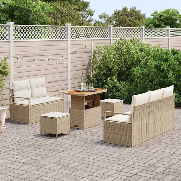 vidaXL Garten-Sofa-Set mit Kissen mit Speicher 8 pcs Beige und Creme