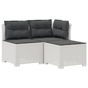 vidaXL 3-Sitzer Garten Sofa mit Kissen Rattan-Look PP Wei&szlig;