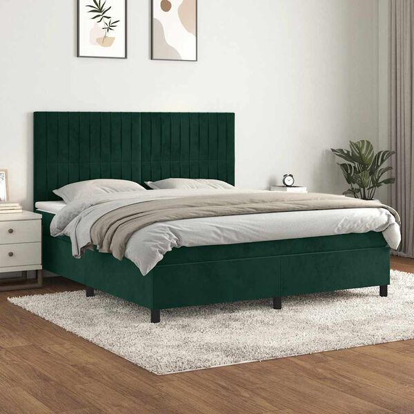 vidaXL Boxspringbett mit Matratze Dunkelgr&uuml;n 180x200 cm Samt