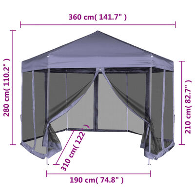 vidaXL Hexagonal Pop-Up Zelt mit 6 Seitenwänden Dunkelblau 3,6x3,1 m