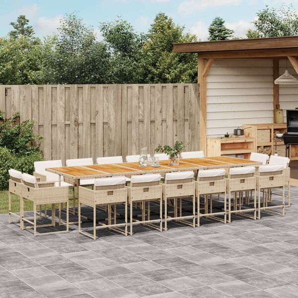 vidaXL 17-tlg. Garten-Essgruppe mit Kissen Beige Poly Rattan