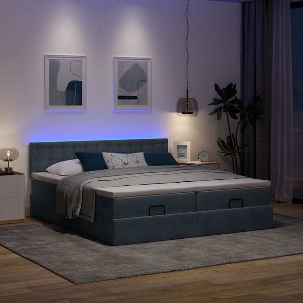vidaXL Ottoman-Bett mit Matratzen & LEDs Dunkelgrau 180x200 cm Samt
