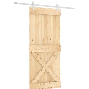 vidaXL Schiebet&uuml;r Nat&uuml;rlich und Wei&szlig; 90 x 210 cm Massivkiefer