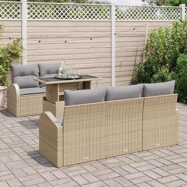vidaXL Gartensofa-set mit Kissen 6 pcs Beige Poly Rattan