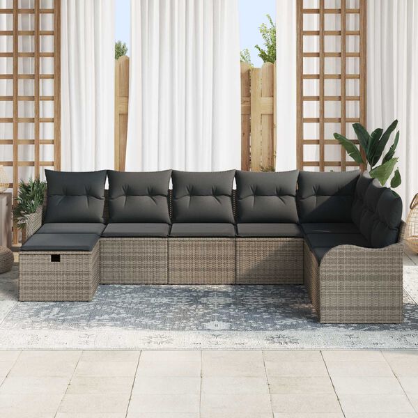 vidaXL Sofa Set mit Kissen mit Speicher 8 pcs Grau Poly-Rattan
