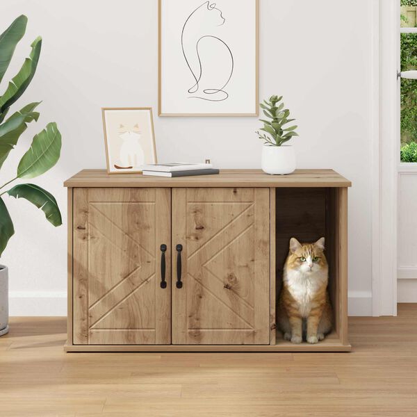 vidaXL Katzenhaus Kunsthandwerk Eiche 85 x 55 x 50 cm Holzwerkstoff