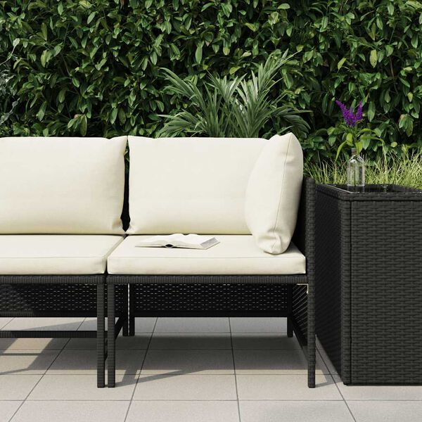 vidaXL Modular-Ecksofa mit Kissen Schwarz Poly Rattan
