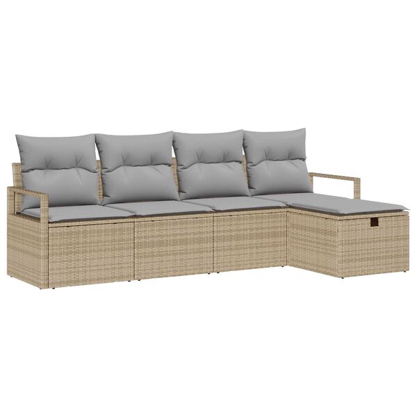 vidaXL Garten-Sofa-Set mit Kissen mit Speicher 5 pcs Beige Poly Rattan