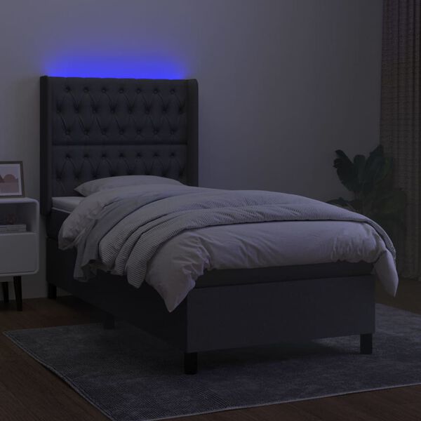 vidaXL Boxspringbett mit Matratze & LED Dunkelgrau 80x200 cm Stoff