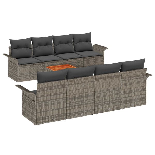vidaXL Gartensofa-set mit Kissen 9 pcs Grau Poly-Rattan