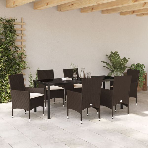 vidaXL Garten Essgruppe mit Kissen 7 pcs Braun Poly-Rattan
