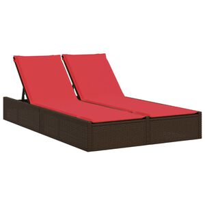 vidaXL Doppelte Sonnenliege mit Kissen Braun Poly Rattan