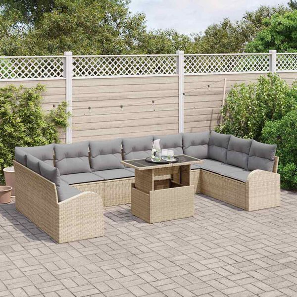vidaXL Gartensofa-set mit Kissen 11 pcs Beige und Hellgrau Poly-Rattan
