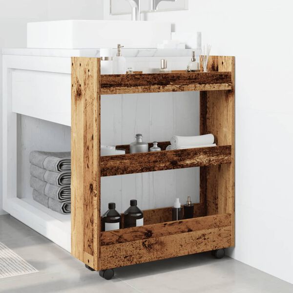 vidaXL Aufbewahrungswagen Schmal 3 Etagen Altholz-Optik Holzwerkstoff