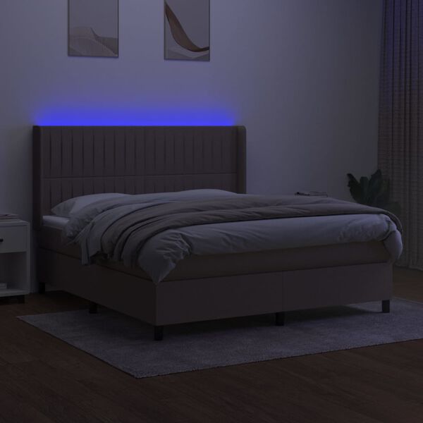 vidaXL Boxspringbett mit Matratze & LED Taupe 180x200 cm Stoff