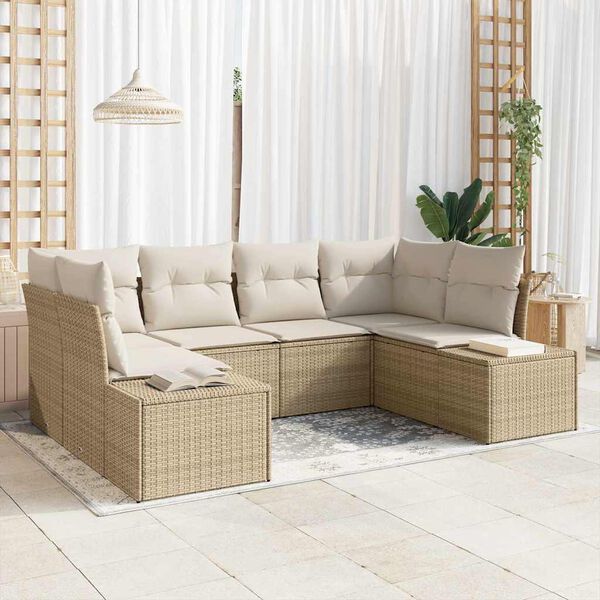 vidaXL Gartensofa-set mit Kissen 6 pcs Beige Poly-Rattan