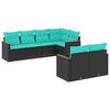 vidaXL 7-teiliges Gartensofa-Set mit Kissen, schwarzes Polyrattan
