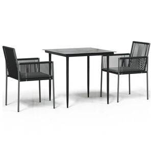 vidaXL 3-tlg. Garten-Essgruppe mit Kissen Schwarz Poly Rattan & Stahl