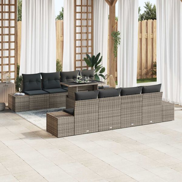 vidaXL Gartensofa-set mit Kissen 9 pcs Grau Poly-Rattan
