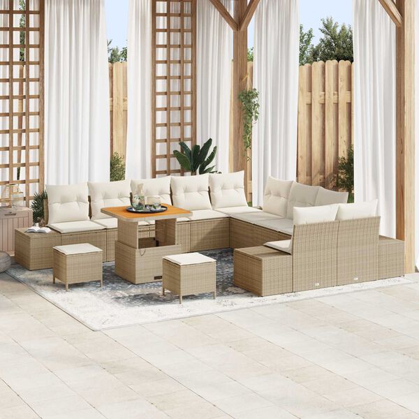 vidaXL Gartensofa-set mit Kissen 13 pcs Beige Poly-Rattan