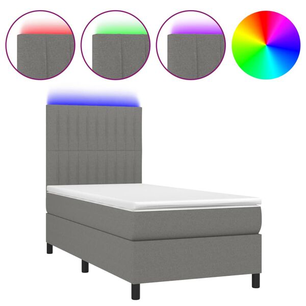 vidaXL Boxspringbett mit Matratze & LED Dunkelgrau 90x190 cm Stoff
