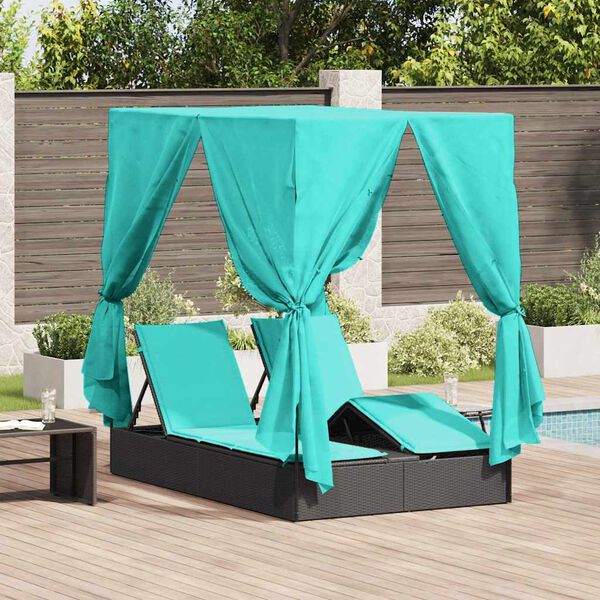vidaXL Doppelte Sonnenliege T&uuml;rkis 205 x 129 x 200 cm Poly-Rattan