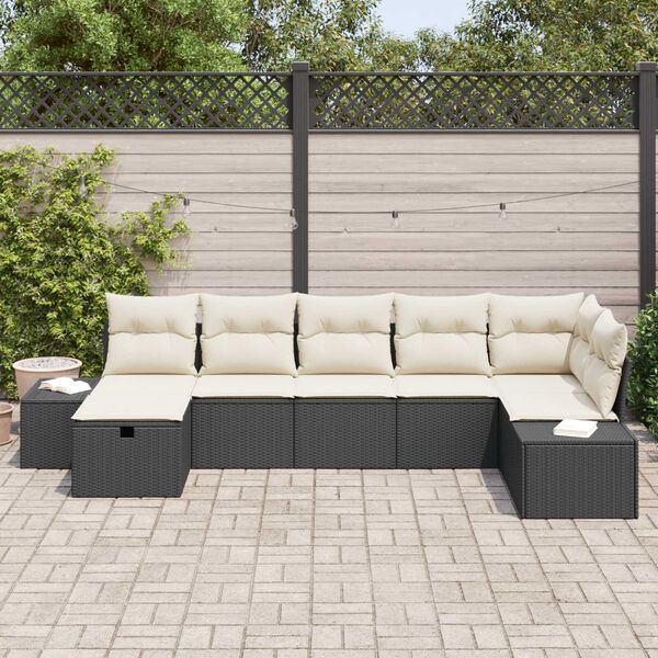 vidaXL Gartensofa-set mit Kissen 7 pcs Schwarz Poly-Rattan