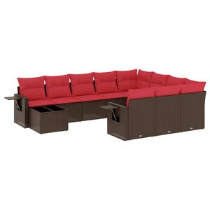 vidaXL 11-teiliges Gartensofa-Set mit Kissen, braun, Polyrattan
