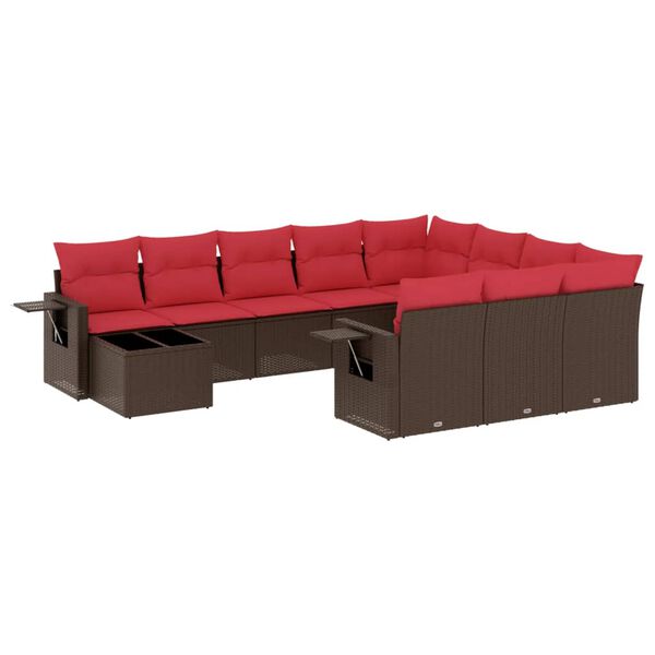 vidaXL 11-teiliges Gartensofa-Set mit Kissen, braun, Polyrattan