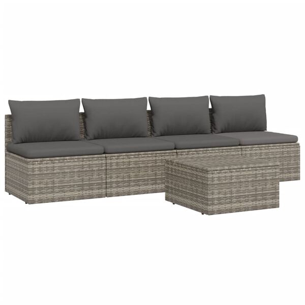 vidaXL 5-tlg. Garten-Lounge-Set mit Kissen Grau Poly Rattan