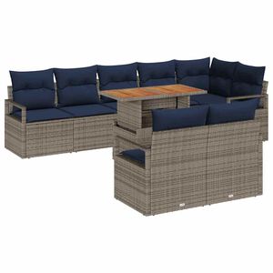 vidaXL Garten Essgruppe mit Kissen 9 pcs Grau und Marineblau