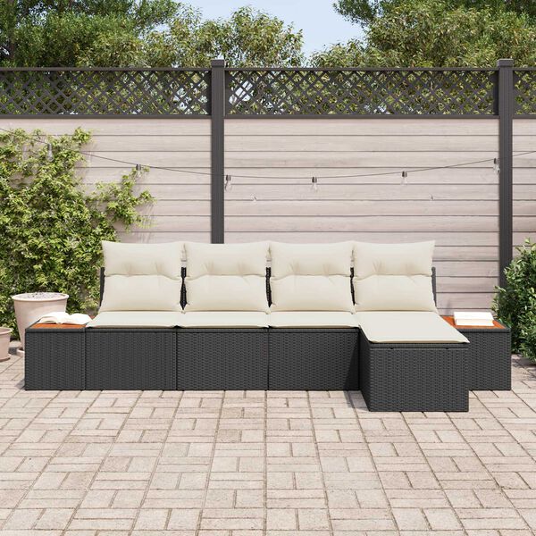 vidaXL Gartensofa-set mit Kissen 5 pcs Schwarz Poly Rattan