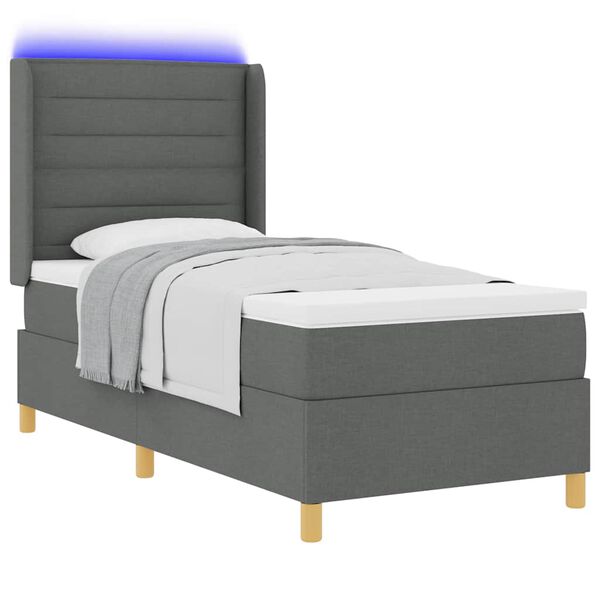 vidaXL Boxspringbett mit LED-Lichtleisten Grau 80 x 200 cm Stoff