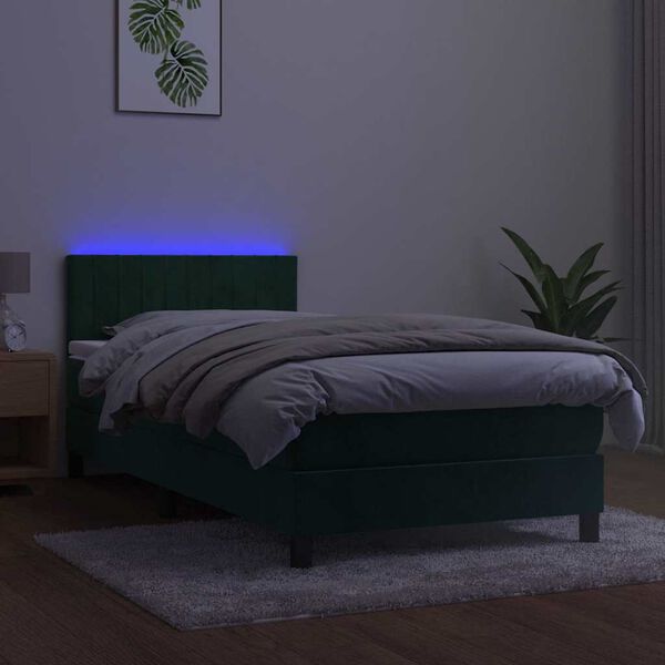 vidaXL Boxspringbett mit Matratze & LED Dunkelgr&uuml;n 90x200 cm Samt