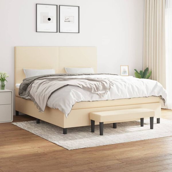 vidaXL Boxspringbett mit Matratze Creme 160x200 cm Stoff
