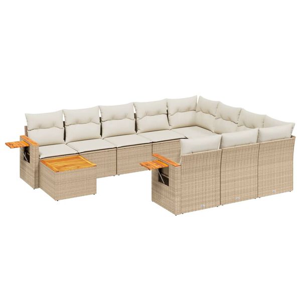 vidaXL 11-tlg. Garten-Sofagarnitur mit Kissen Beige Poly Rattan