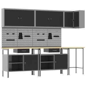 vidaXL Arbeitsschrankset mit Schubladen 10 Stk. Schwarz und Grau