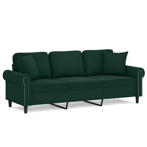 vidaXL 3-Sitzer-Sofa mit Zierkissen Dunkelgr&uuml;n 180 cm Samt