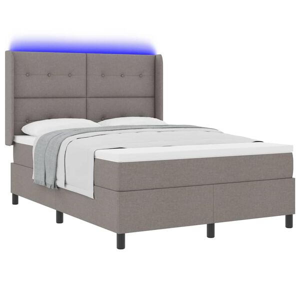 vidaXL LED Boxspringbett mit Matratze Taupe 140 x 200 cm Stoff