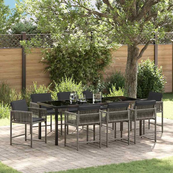 vidaXL Garten Essgruppe 9 pcs Grau Poly-Rattan