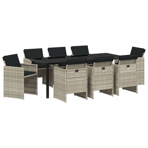 vidaXL Garten Essgruppe 9 pcs Hellgrau Poly-Rattan