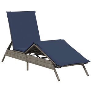 vidaXL Sonnenliege mit Kissen Grau Poly Rattan